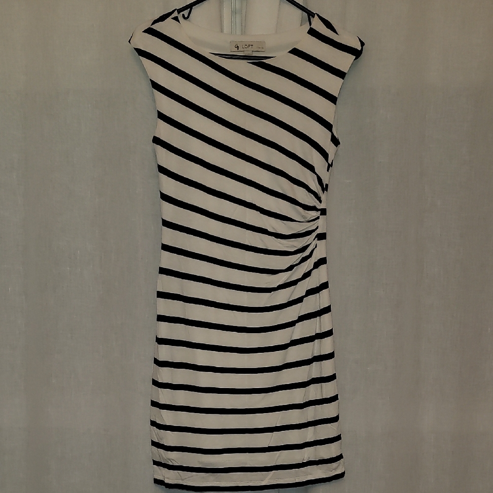 LOFT Asymmetrical Dress with Black and White Stripes